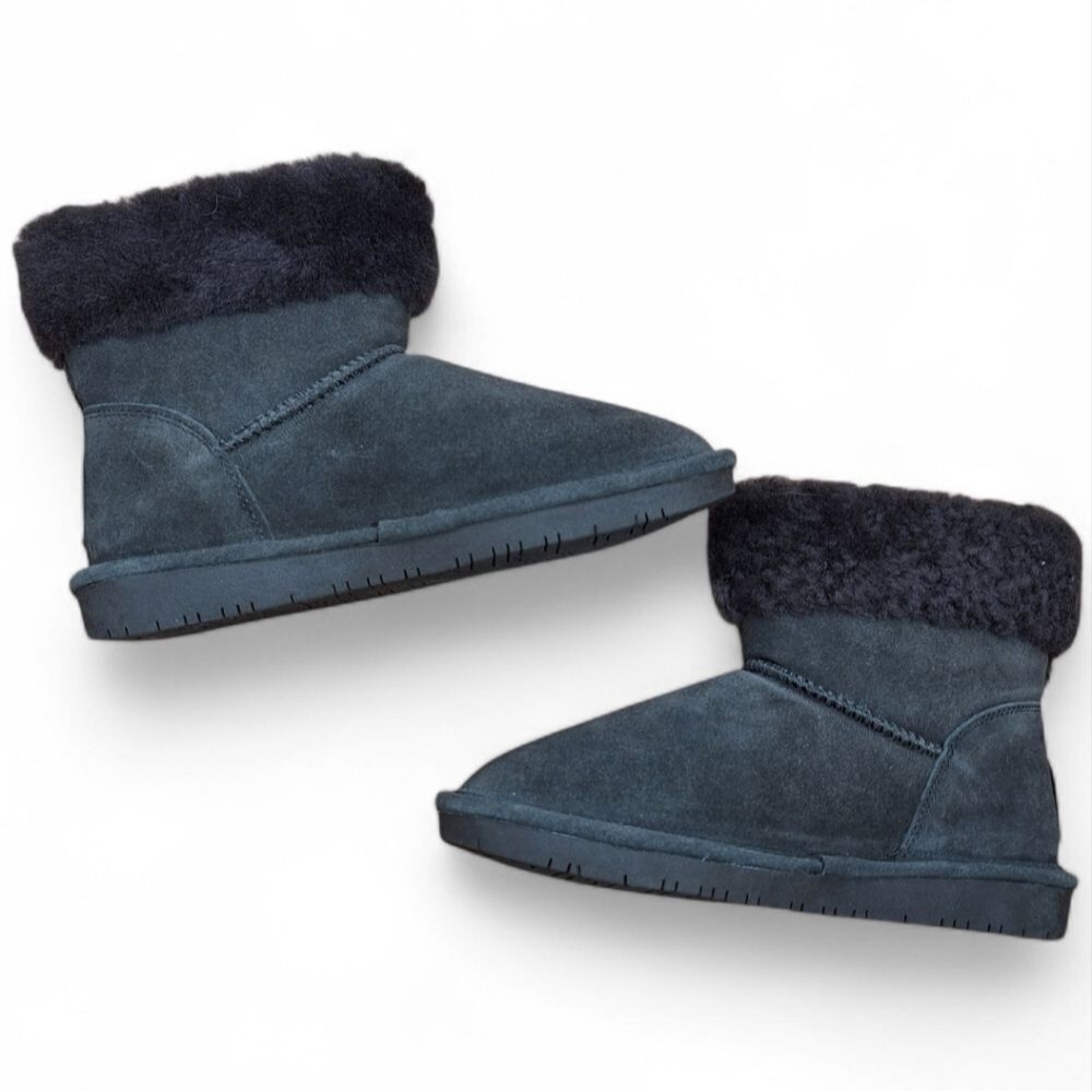 BearPaw Shorty Suede Ankle Boots Sheepskin Wool Blend Lining Size 6 Womens